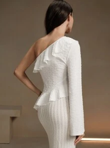 Anewsta Damen asymmetrische Hals Volant Design plissierte elegante Bluse