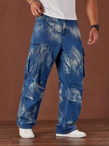 Manfinity EMRG Men's Plus Vintage Washed Baggy Jeans With Multiple Pockets, Medium Blue - Teal Blue - View 6