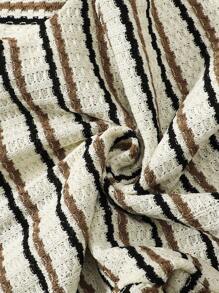 SHEIN 年轻女孩翻领条纹短款修身 T 恤，适合日常休闲穿着，秋季 T 恤 - 白色 - 查看 3