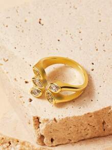 Anewsta Nhẫn mở trang trí kim cương mạ vàng 18K, thích hợp cho phụ nữ đeo hàng ngày và lễ hội - Vàng - Xem 4