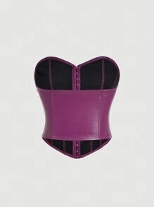 SHEIN MOD Áo nịt ngực định hình eo bằng da PU rắn - Màu tím - Xem 2
