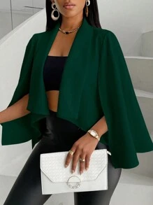 VaVaBold Chaqueta de blazer de cuello chal recortada de unicolor elegante para mujer, para trabajo, primavera y otoño - Verde - Ver 6