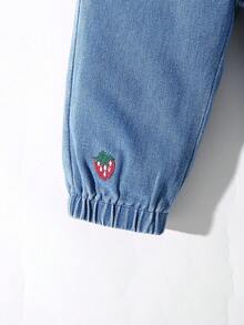 Pantalon en jean doux et confortable avec broderie de fraise, style décontracté et mignon pour bébé fille