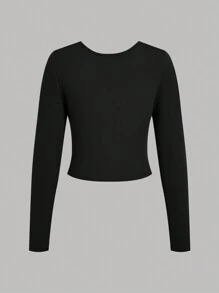 SHEIN Teen Girl Buy 1 Get 2 Free 3pcs/Set Black, White, Brown Casual Reversible Thermal Lined Warm Long Sleeve Fitted Cropped T-Shirts, Fall Top - Multicolor - View 14