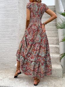 Breezaya 女式热带印花褶皱腰休闲飘逸连衣裙 - 彩色 - 查看 2