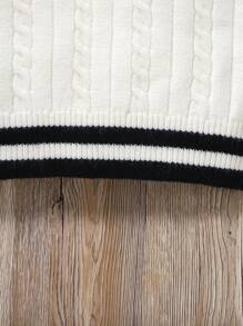 SHEIN Girls Simple Casual College Stylish Badge Embellished Short White Sweater Dress - Beige - View 5