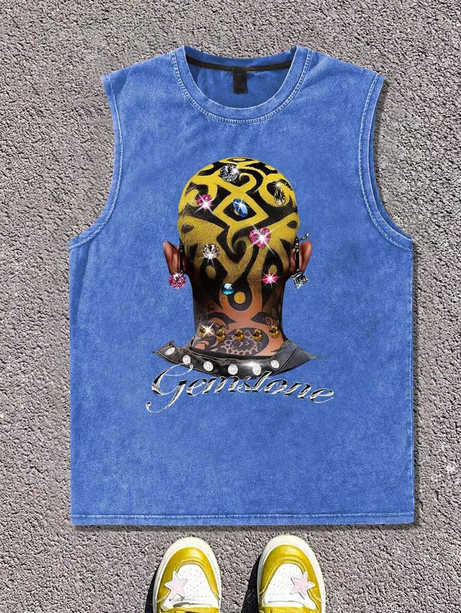 Manfinity EMRG Men's Graphic Print Sleeveless Crew Neck Tank Top - Blue - View 1