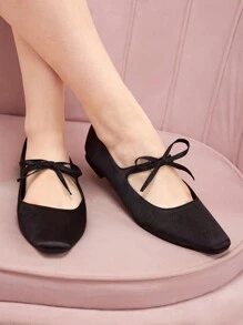 CUCCOO DOLLMOD Black Bowknot Low Vamp Flat Shoes, Comfortable Soft Sole Lady's Daily Commute Flat Shoes Halloween Sorceress - Black - View 3