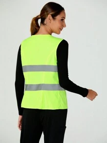 TaskEZ Chaleco de trabajo para mujer con contraste de color verde fluorescente