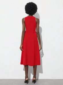 Maija Vestido elegante de moda, de cuello redondo, sin mangas y ajustado para mujer