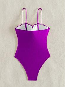 SHEIN Swim Traje de baño de una pieza sin mangas con detalles decorativos, ajuste delgado para el verano
