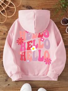 SHEIN Vibrant Floral Graffiti Print Sweatshirts For Girls, Pink, Stylish Back To School Fall Long Sleeve Hoodie Pullover, Tween Girl Casual Thick Hoodies For Fall And Winter