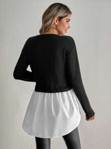 SHEIN Clasi Áo len nữ cổ tròn thêu chữ, áo len chui đầu mùa thu đông. - màu đen - Xem 2