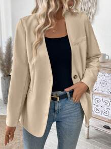 Chiquease V-Neck Long Sleeve Split Front Blazer - Apricot - View 6