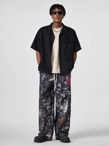 Manfinity VCAY 男式数码印花宽松直筒梭织长裤 - 彩色 - 查看 5