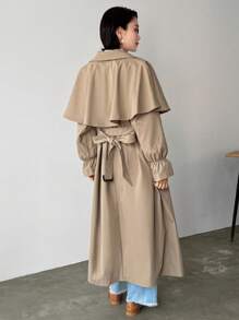 FRIFUL Áo khoác dài trơn màu thường ngày cho nữ, Áo khoác nữ mùa thu - Màu Khaki - Xem 2