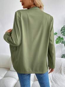 SHEIN LUNE Women's Casual Basic Solid Color Collarless Blazer - Army Green - View 2