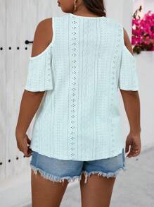 SHEIN LUNE Plus Size Women Metal Decor Jacquard Blouse - Blue - View 2