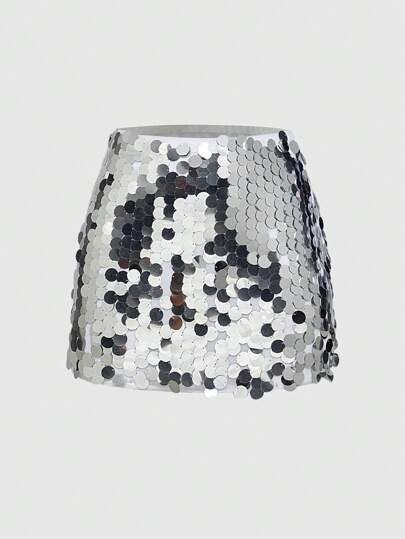 Fairycore Women's Summer Solid Color Sequin Party Skirt, Rave Festival, Carnival