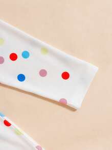 SHEIN 年轻女孩圆领长袖波尔卡圆点彩虹可爱时尚连衣裙 - 白色 - 查看 5