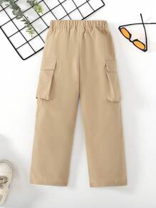 SHEIN Young Girls Casual Hooded Padded Jacket With Fuzzy Collar, Letter & Tie Dye Print, Warm Winter Outerwear - Khaki - View 2