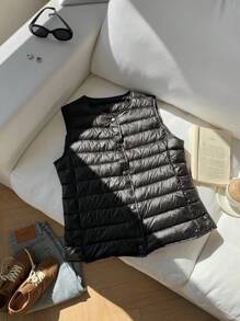 Comfortcana 无袖加厚羽绒背心，冬季，黑色 - 黑色 - 查看 6