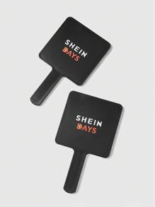 SHEIN 1 件黑色印花方形简约日常镜子 - 黑色 - 查看 1