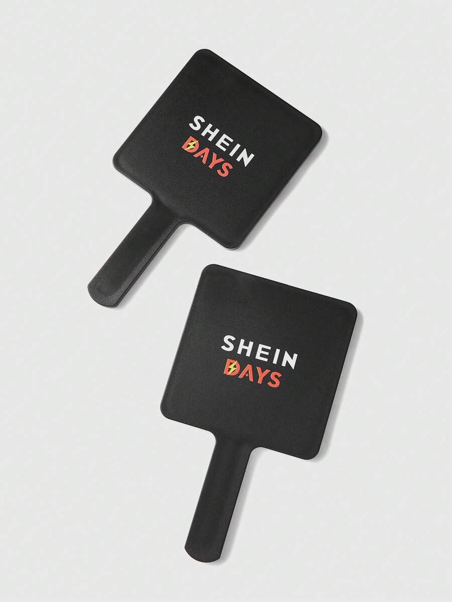 SHEIN 1 件黑色印花方形简约日常镜子 - 黑色 - 查看 1
