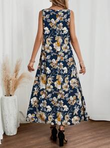 EMERY ROSE Váy dài mùa hè thường ngày họa tiết hoa cổ điển dành cho nữ - Màu xanh hải quân - Xem 2