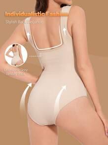 2 piezas Body moldeador sin costuras con cuello de embudo y calzones para mujeres - Albaricoque - Ver 2