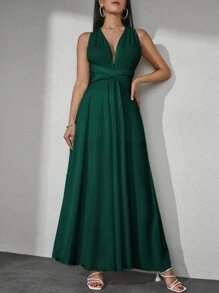 EURMUSE One Shoulder Maxi A-line Dress - Green - View 4