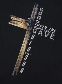 Manfinity LEGND 男式大码十字标语印花纽扣衬衫，春秋装