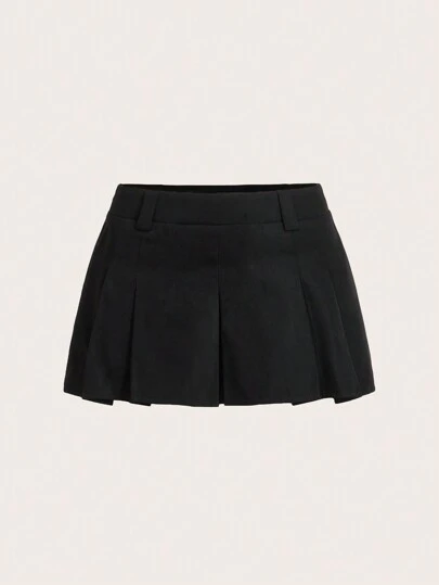 SHEIN ICON Y2k School Women Clothes Women's Black Cute Fashion Sweet Street Style Wear Ultra-Low Waist Workwear Pleated Skirt