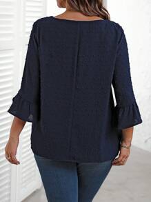 EMERY ROSE Blouse décontractée ample à col rond et manches courtes, avec plis, en grande taille, pour l'automne