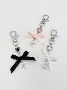 ROMWE Kawaii 3 件时尚、可爱星星、蝴蝶结和流苏吊坠钥匙扣，适用于包包、手机、送给朋友和情侣的礼物 - 彩色 - 查看 1