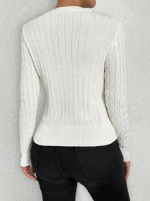Chiquease New Autumn Design Sense Knitted Cardigan For Women, Long Sleeve, Cable Knitting, Embroidered - Apricot - View 2