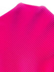 Zolique Women's Knitted Ribbed Top Split Chain Strap Decorated Rose Red Sexy Two-Piece Set - Hot Pink - View 5
