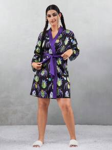 Rick and Morty X SHEIN 大码朋克风格黑色长袍 - 黑色 - 查看 6