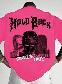 Manfinity Hypemode Manfinity Chillmode 男式棕榈树印花短袖夏季 T 恤 - 玫紅色 - 查看 1