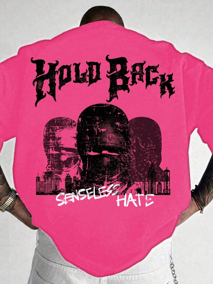 Manfinity Hypemode Manfinity Chillmode 男式棕榈树印花短袖夏季 T 恤 - 玫紅色 - 查看 1