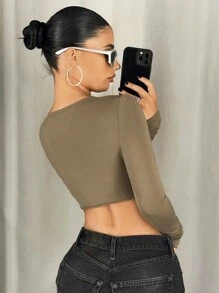 SHEIN ICON T-shirt à manches longues basique avec découpe à l'avant