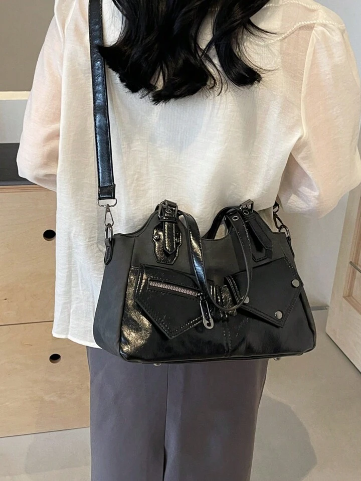 Our Grunge Punk New Casual Punk Riveted Black Tote Bag Satchel