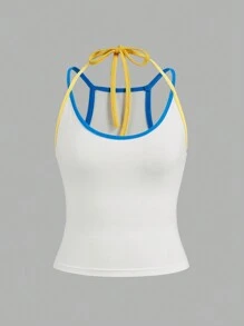 Forever 21 Summer Basic Color Block Trim Slim Fit Short Cropped Halter Top - White - View 1