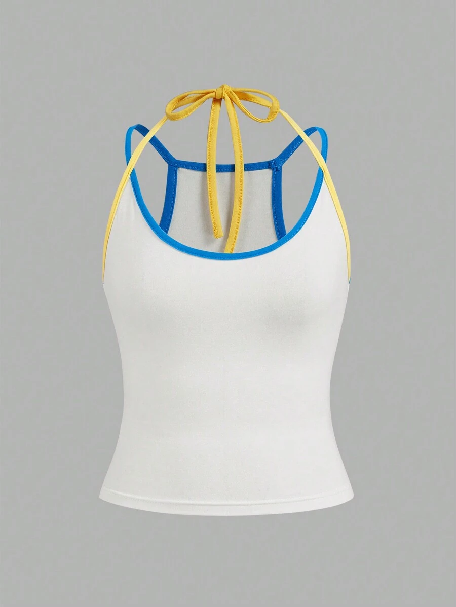 Forever 21 Summer Basic Color Block Trim Slim Fit Short Cropped Halter Top - White - View 1