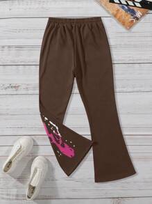 PAVTROS Manfinity Streetrush Men's Street Style Flame Print Flare Sweatpants - Coffee Brown - View 2