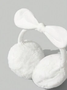 ROMWE 1pc Cute Solid Color Bow Plush Earmuffs, Winter Daily Commute Warm Earmuffs, Kawaii Rabbit Ear Ear Covers - White - View 3