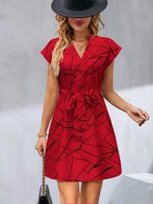 EMERY ROSE 女式夏季休闲几何印花连衣裙新年衣服