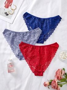 Set de 3 piezas/Paquete de bragas y lencería femenina con diseño minimalista y romántico de encaje