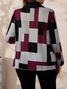 EMERY ROSE Plus Size V-Neck Long Sleeve All-Over Print Button Casual Loose Comfortable Fall T-Shirt