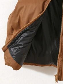 SHEIN Cute Baby Boy Woven Fabric Colorblock Jacket,In Fall/Winter - Camel - View 3